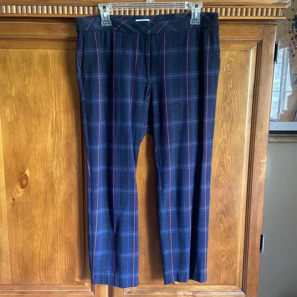 J. Jill Premium Bi-Stretch Pants Size 12 Petite Navy Plaid Ankle Crop Trousers